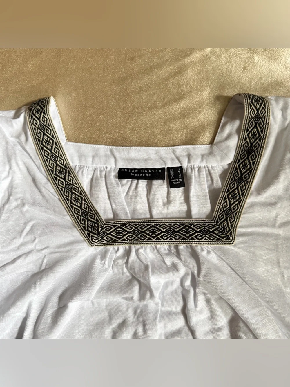 Susan Graver Weekend Textured Tie Sleeve Top with Neck Trim Small A647748 NWOT